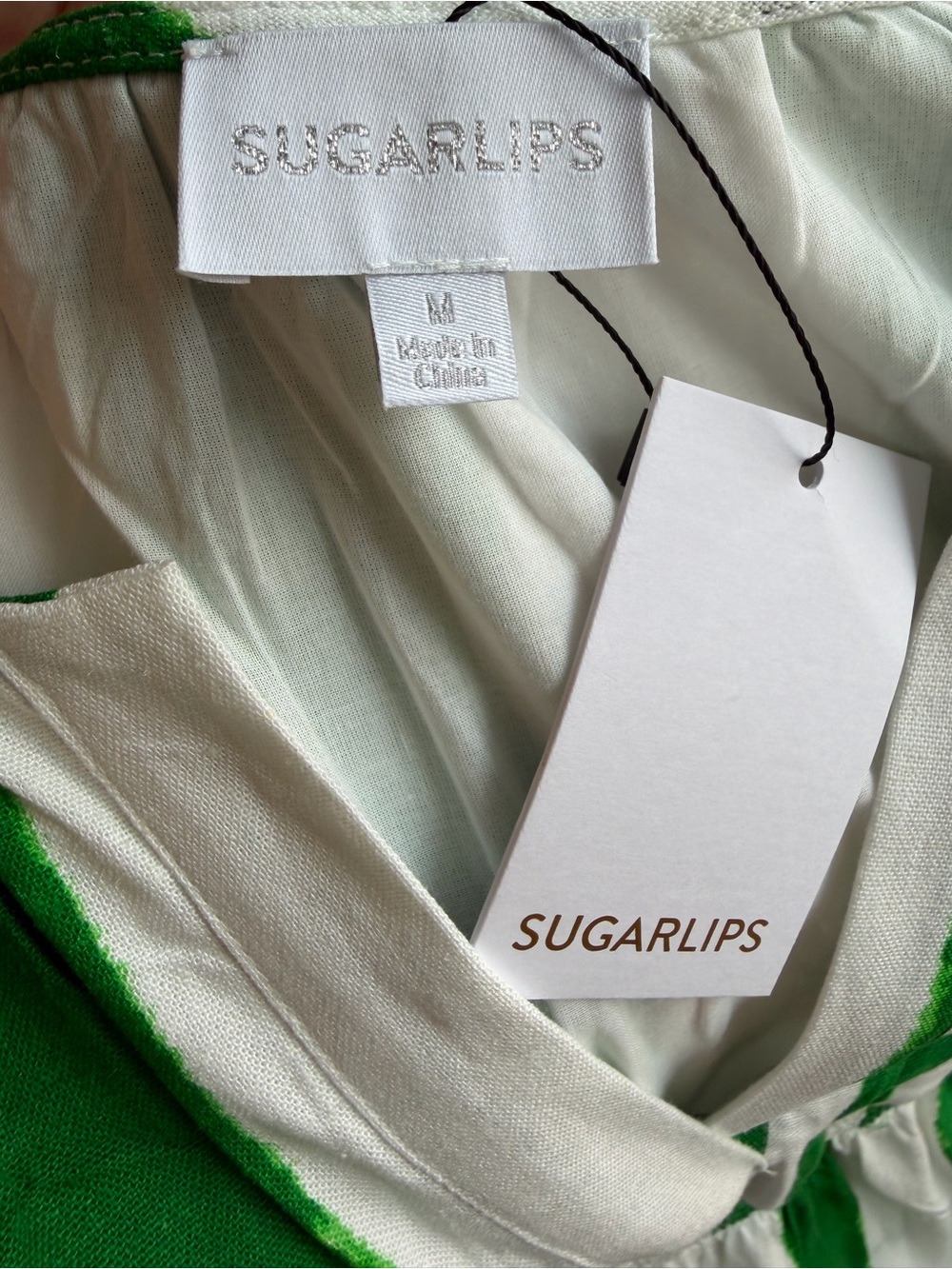 Sugarlips Rony Green/White Smocked Linen Maxi Dress Size M - Picture 8 of 10